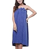 Damen Saunakilt Bademäntel Badetuch schnelltrocknend mit Gummizug Klettverschluss und Tasche Handtuch-Kleid weich komfortabel Saunatuch kurz Knielang Badekleid Sauna Pool Reise Spa Hochwertiger (Blue)