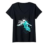 Damen Splash Art Wintersport Snowboarder Snowboarder T-Shirt mit V-Ausschnitt