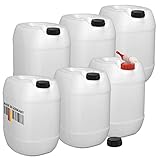 plasteo 6er Set: 30 Liter Getränke- Wasserkanister Natur mit Schraubdeckeln und 1 Ausgießhahn (DIN 61) | Lebensmittelecht | Tragbar und Robust | Indoor und Outdoor | BPA Frei | Made in Germany