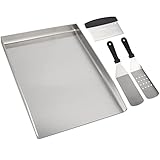 WELL GRILL 30x40CM Edelstahl Grillplatte mit Grill-Spachtel Schaber Set, Universal BBQ Plancha Grillpfanne passend für Weber, Gasgrill und Holzkohlegrill