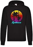 Urban Backwoods Synthwave I Hoodie Kapuzenpullover Sweatshirt Schwarz Größe L