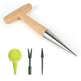 Gardtech 4pcs Blumenzwiebel pflanzholz Werkzeuge, Edelstahl Dibber mit Kalibrierung, Samenpflanz-Set Dibber & Gabel, Aussaat-Samenspender für die Gartenbepflanzung