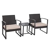 SVITA LOIS Poly Rattan Sitzgruppe Gartenmöbel LOIS Metall-Garnitur Bistro-Set Tisch Sessel Schwarz