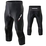 MEETWEE Herren 3/4 Radhose Fahrradhose, Kompression Radlerhose Leggings Radsport Hose für Männer Elastische Atmungsaktive 3D Schwamm Sitzpolster (Schwarz-1, L)