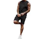 Herren Trainingsanzug Blumen Kurzarm Hawaii Set Hemd Shorts Jogginganzug für Männer Jogginganzug Sommer Sport Anzug ärmellos T-Shirt Hose Klassisch Outfit Einfarbig Zweiteiliges Rundhals