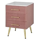 WOLTU Nachttisch Nachtschrank für Boxspringbett, 3 Schubladen aus Massivholz, Kommode mit Schubladen Sideboard, einfache Montage, Höhe Tragfähigkeit, 40,5x41x62cm, Rosa TS135rs