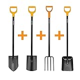 Generisch Fiskars Gartenspaten Garten Spaten Set Gartengeräte Profi Gärtnerspaten mit solid Spatengabel + Spaten Rund + Spaten Spitz + Schaufel 4 teilig Schaufelset mit ergonomischer Griffe