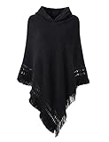 Ferand - Strick Poncho mit Fransen für Damen - Vielseitiger Kapuzen Schal Cape Poncho, Pullover für Frauen, Wickelschal, Geschenk für Mutter - One Size - Schwarz