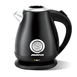 Aigostar - Adrian 2200 W Retro Edelstahl Wasserkocher mit Thermometer, Teekocher mit sichtbarer Wasserstandslinie, Led-Licht, Heißwasserkocher mit Automatischer Abschaltung, 1,7 L, Schwarz