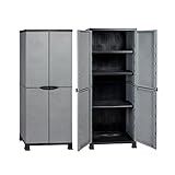 2 x Kunststoffschrank, Schrank im Rattan Design in Grau. Jeder Schrank mit abschließbaren Türen, Vier Füßen und 3 höhenverstellbaren Böden. Maße pro Schrank BxTxH ca. 68 x 40 x 171 cm.