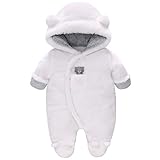 Vine Baby Schneeanzüge Winter Fleece Overall mit Kapuze Mädchen Jungen Strampler Footed Jumpsuit, Weiß 0-3 Monate