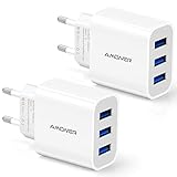 Amoner USB Ladegerät 2 Stücke 3-Port 3A Ladeadapter 15W USB Netzteil USB Stecker für Phone 13/12/11/ X/8/8 Plus, Galaxy S9/S9 Plus/S8/S8 Plus und Weitere USB-Anschluss Geräte