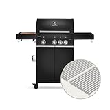 3-Brenner Gasgrill FRED Black Series mit 900°C Infrarot-Keramikbrenner und Seitenkochfeld, 13,5kW Grillwagen mit klappbaren Seitentischen, Edelstahl-Grillrost, Piezozündung inkl. Abdeckhaube