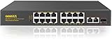 18 Port POE Switch, 16 Port 100Mbps PoE+/2Gig Uplink Ports/ 1 Glasfaser SFP Port, 802.3af/at Unmanaged 300W Eingebaute Leistung, Erweiterungsfunktion, Metall, 19' Rackmount Plug and Play