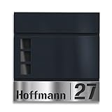 Metzler Briefkasten mit Edelstahl-Namensschild Svena - V4A Schild mit ausgestanztem Namen & Hausnummer - Design Wandbriefkasten inkl. Zeitungsfach & Fenster - Postkasten, Größe: 37 x 37 x 10,5 cm