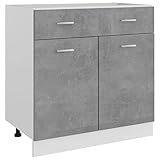 Mogou Schubunterschrank, Küchenunterschrank, Küchenschränke, Küchenmöbel, Unterschrank, Kitchen Furniture, Betongrau 80x46x81,5 cm Spanplatte