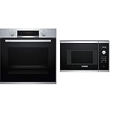 Bosch HBA573BS1 Serie 4 Einbau-Backofen, 60 x 60 cm, Pyrolyse Selbstreinigung, AutoPilot 10 10 Automatikprogramme & BFL524MS0 Serie 6 Einbau-Mikrowelle, 38 x 60 cm, 800 W, Drehteller 25,5cm