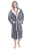 CityComfort Bademantel Herren, Kuschelfleece Morgenmantel mit Kapuze und Taschen, Plüsch Warme Hausmantel Lang, Weich Saunamantel für Spa und Urlaub, Soft Robe, Geschenke fur Manner (XL, Grau)