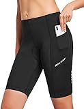 BALEAF Radlerhose Damen Gepolstert 3D Kurz Fahrradhose mit Dichtem Polster Kurz Radhose Damen Fahrradshorts UPF 50+ mit Taschen Schwarz S