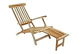 SAM Teak Holz Deckchair, Sonnenliege- Stuhl, verstellbar, geschliffen, zusammenklappbar, Balkon, Terrasse und Garten