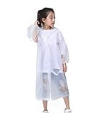 Kinder Eva Regenmäntel, Kinder Regenmäntel Kapuze, Kinder Wasserdicht Regenponcho, Transparent Weiß, Elastische Bündchen, Wiederverwendbar Kein Einweg-Regenmantel, Tragbarer EVA-Regenmantel, Unisex