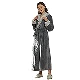 Jolog Nachtwäsche Damen Kleid Damen Weicher Gemütlicher Bademantel Flauschiger Fleece Winter Warm Damen Bademantel, Grau [Damen]-XL