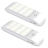 LED Nachtlicht mit Bewegungsmelder, [2 Stück] Aufladbar USB 12LED Nachtlampe mit 3 Modi (AUTO/EIN/AUS), LED Schranklicht für Kinderzimmer, Schlafzimme, Badezimmer, Gang, Treppe, Küche, 4000K Warmweiß