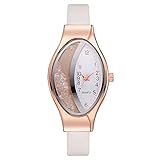 Casual Frauen Uhren Oval Zifferblatt Armbanduhr Leder Strass Designer Damenuhr Uhr Gfit (Color : Weiß)