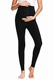 Hocaies Umstandsleggins Blickdicht Schwarz Lange Umstandsleggings Schwangerschaft Leggings Freizeithose für Schwangere Stretch Jogginghose Umstandskleidung Leggings