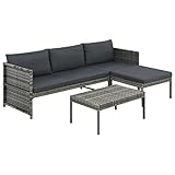 Gecheer Garten-Sofagarnitur 9-TLG. Grau Poly Rattan Sitzgruppe, inkl 1 x 3-Sitzer-Sofa +1 x Hocker +1 x Couchtisch +3 x Sitzpolster+3 x Rückenkissen, Gartenm?Bel Balkonm?Bel Terrassem?Bel