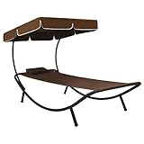 Tidyard Garten-Sonnenliege mit Sonnendach und Kissen Braun Gartenliege Relaxliege Liegestuhl Strandliege Gartenmöbel 200 x 90 x 112 cm