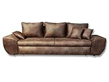 Big Sofa, braun, mit Schlaffunktion, Bettkasten, Vintage Look, Microfaser | XXL Couch | Großes Relexsofa | Megasofa