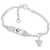 Baby ID Armband Engel Taufarmband mit Gravur Babyarmband 925 Silber Taufschmuck mit Namen kurz 12cm 14cm Geschenke Taufe Schmuck personalisiert