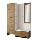 Garderoben-Set Melire I, Kleiderschrank + Schuhschrank + Spiegel + Gepolstertes Paneel/Wandpaneel, Kleiderstange, Wandgarderobe, Flurgarderobe (Eiche Artisan, Soft 017)