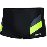 Aqua Speed Herren Badehose + gratis eBook | Wettkampf Schwimmhose | Schwimmbekleidung Kastenbadehose | Aron, Gr. XL Schwarz Grau Fluoreszierend Gelb