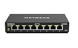 NETGEAR GS308E Managed Switch 8 Port Gigabit Ethernet LAN Switch Plus (Plug-and-Play Netzwerk Switch Managed, IGMP Snooping, QoS, VLAN, lüfterlos, robustes Metallgehäuse) Schwarz