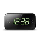 Philips Audio Wecker mit Radio, Display für das Bett, Digitalradio mit Doppelalarm, Sleep Timer & Schlummerfunktion, tragbar mit Batterie-Backup, schwarz mit großem Display