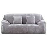 Dicke Samt Sofa Überwürfe Sofabezug mit einem Kissenbezug, Superweicher Elastische Sofa Abdeckung in Silber-Grau Farbe für 1/2/3/4 Sitzer（L-förmiges Ecksofa erfordert Zwei）