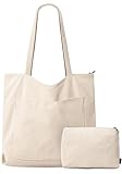 GASSDA Cord Tasche Damen,Groß Shopper Tasche Damen Handtasche Umhängetasche Tote Bag Damen mit Reißverschluss und Kosmetiktaschen (A-Hellkhaki)