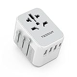 TESSAN Reiseadapter Weltweit, Universal Reisestecker mit 3USB, 1USB C und 1AC Steckdose, Internationaler Steckdosenadapter, Universaladapter für Deutschland USA England Thailand Italien Australien