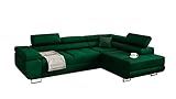 Möbel48 Ecksofa Miami mit Schlaffunktion, Big Sofa, Ecksofa mit Bettkästen (Rechte Ottomane, Gute Qualität des Stoffes) (Green), 272 x 203