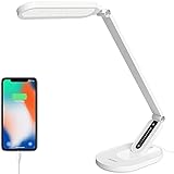 Schreibtischlampe LED, JKSWT Tischlampen für die Augenpflege Dimmbare Tischlampe mit 5 Farbmodi 72 LEDs mit USB-Ladeanschluss Touch-Steuerung und Memory-Funktion Bürolampe