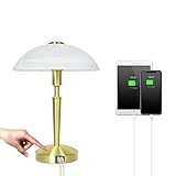 Tischleuchte mit Touchdimmer in Messing matt, Touch-Me-Funktion( 3 Helligkeitsstufen), Glas alabasterfarbig weiß, Nachttischlampe für Schlafzimmer Wohnzimmer Büro (Gold)