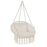 TecTake Indoor und Outdoor Hängesessel, Terrassen und Balkonmöbel, Hängesessel mit Gestell, robuste Konstruktion mit großem weichem Kissen, Hängesessel bis 100 kg - für Entspannen, beige