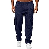 Generic Hose Wasserabweisend Herren Fitness geradlinige Hosen für Herren Sports Multi-Pocket-Overalls Hosen für Herren Cargohose Mit Gummizug Herren