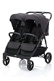 Fill Zwillingswagen Duo/Zwillingsbuggy klein faltbar & liegeposition/Geschwister Kinderwagen Roadster / 2 Kinder/Zwillinge/XL Räder/mit Liegeposition ab Geburt, Design:schwarz melange