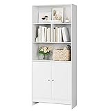 FOREHILL Bücherregal Bücherschrank, 2 Türen, Vitrinenschrank Aktenregal für Büro und Wohnzimmer, Schrank mit offenen Ablagen, Raumteiler (LBH: 70 × 29,5 × 167 cm) weiß