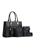 SMALLBLUER Tote Bag Frauen 4pcs Schultertaschen Krokodil Muster Handtasche Geldbörse Satchel-Schwarz