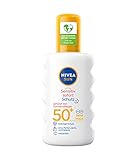 NIVEA SUN Sensitiv Sofort Schutz Sonnenspray Anti-Sonnenallergie LSF 50+ (200 ml), pflegendes Sonnenspray für sensible Haut, Sonnenmilch als praktisches Spray