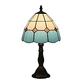 GAUUA Tiffany Retro Stil Glasmalerei Tisch Mediterran Kariert Tischlampen Tiffany Kleine Tischlampe Nachttischleuchte Wohnzimmer Dekoration Arbeitszimmer Schlafzimmer